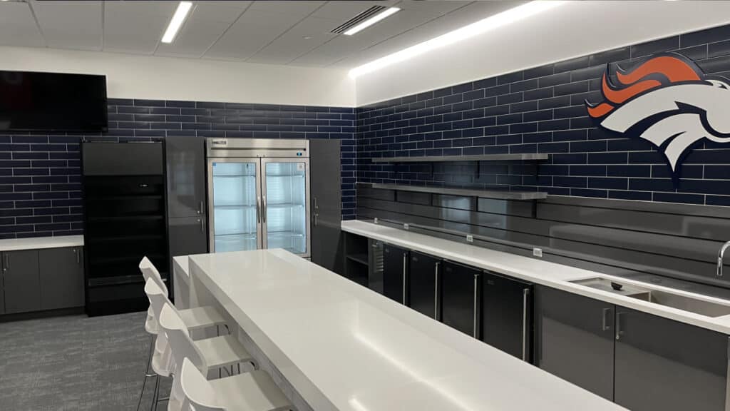 Broncos Breakroom Modern Kitchen Navy Tiles